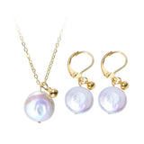 Baroque Coin Pearl Necklace & Stud Earrings Set