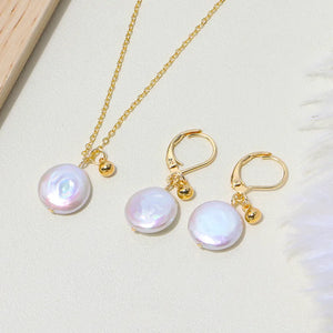 Baroque Coin Pearl Necklace & Stud Earrings Set