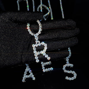 Icy Tennis Chain Initial Necklace A-Z Letters Pendant Name Necklaces