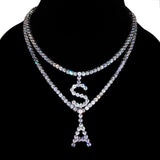 Icy Tennis Chain Initial Necklace A-Z Letters Pendant Name Necklaces