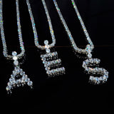 Icy Tennis Chain Initial Necklace A-Z Letters Pendant Name Necklaces