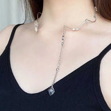 Crystal Tassel Pendant Necklace Adjustable Torques Silver