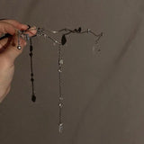 Crystal Tassel Pendant Necklace Adjustable Torques Silver