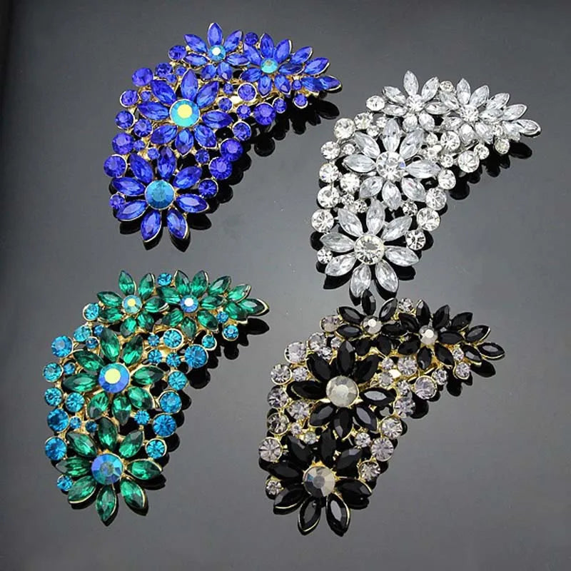 Vintage Gemstone Crystal Flowers Brooches Pins Large Wedding Bouquet