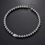 Grey Pearl Choker Necklace Man Stainless Steel Letter Personalized
