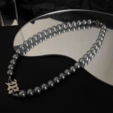 Grey Pearl Choker Necklace Man Stainless Steel Letter Personalized