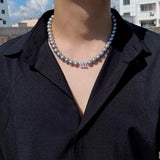 Grey Pearl Choker Necklace Man Stainless Steel Letter Personalized