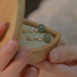 Hetian Jade Pearl Drop Earrings Chinese Hanfu Cosplay Ethnic Jewelry