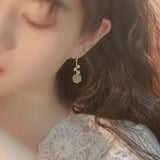 Hetian Jade Pearl Drop Earrings Chinese Hanfu Cosplay Ethnic Jewelry