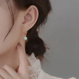 Hetian Jade Pearl Drop Earrings Chinese Hanfu Cosplay Ethnic Jewelry