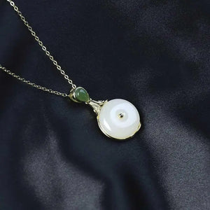 Hetian Jade Collarbone Necklace Pendant Peace Buckle Retro Birthday Gift