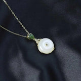 Hetian Jade Collarbone Necklace Pendant Peace Buckle Retro Birthday Gift