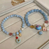 Jade Bracelet Pearl Cat Pendant Chinese Style Crystal Beads Jewelry