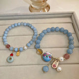 Jade Bracelet Pearl Cat Pendant Chinese Style Crystal Beads Jewelry
