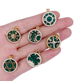 Malachite Pendant Charms with CZ Brass Plated 17x19mm for Necklace