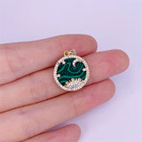 Malachite Pendant Charms with CZ Brass Plated 17x19mm for Necklace