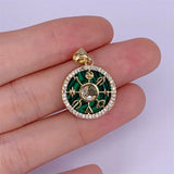 Malachite Pendant Charms with CZ Brass Plated 17x19mm for Necklace