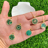 Malachite Pendant Charms with CZ Brass Plated 17x19mm for Necklace