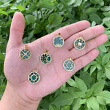 Malachite Pendant Charms with CZ Brass Plated 17x19mm for Necklace