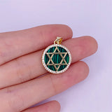 Malachite Pendant Charms with CZ Brass Plated 17x19mm for Necklace