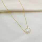 Oval Pearls Choker Round Necklace w/14K Brass Chain for Women Lady Party