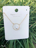 Oval Pearls Choker Round Necklace w/14K Brass Chain for Women Lady Party