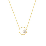 Oval Pearls Choker Round Necklace w/14K Brass Chain for Women Lady Party