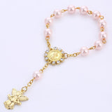 Catholic Holy Communion Pearl Beads Rosary Bracelet with Angle Pendants