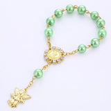 Catholic Holy Communion Pearl Beads Rosary Bracelet with Angle Pendants