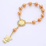 Catholic Holy Communion Pearl Beads Rosary Bracelet with Angle Pendants