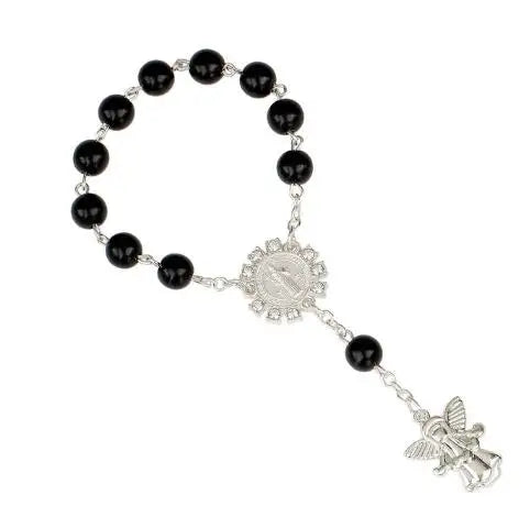 Catholic Rosary Silver Wings Crucifix Bracelet