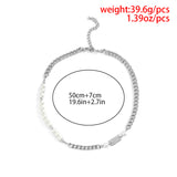 Men's Pearl Beads Short Choker Necklace Asymmetrical Thick Chain