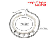 Hip Hop Pearl Beads Chain with Spikes Choker Necklace