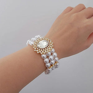 Clear Glass Stone Pearl Bracelets Retro Wedding Jewelry