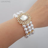 Clear Glass Stone Pearl Bracelets Retro Wedding Jewelry