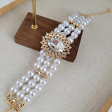 Clear Glass Stone Pearl Bracelets Retro Wedding Jewelry