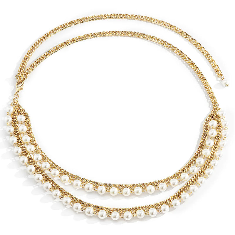 Pearl Chain Belts for Women Waist Bands Metal Aluminium Ladies Y2k Acc