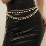 Pearl Chain Belts for Women Waist Bands Metal Aluminium Ladies Y2k Acc