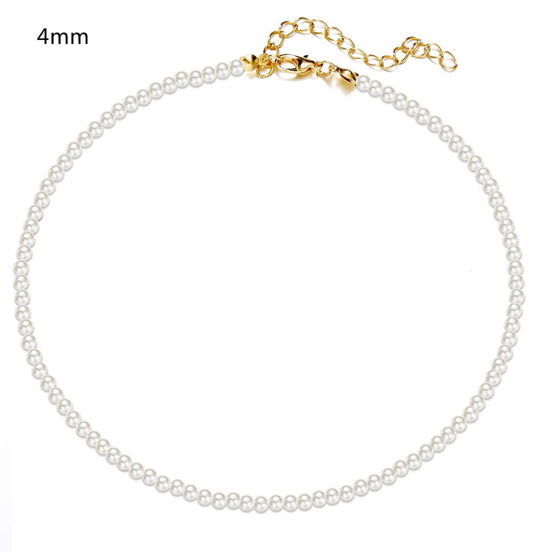 Pearl Choker Necklace White Big Round Pearl Wedding Beaded Necklaces Women Charm