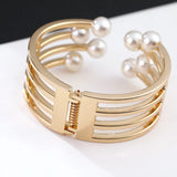 Geometric Pearl Cuff Bracelet Stainless Steel Open Bangle
