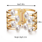 Geometric Pearl Cuff Bracelet Stainless Steel Open Bangle
