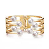 Geometric Pearl Cuff Bracelet Stainless Steel Open Bangle