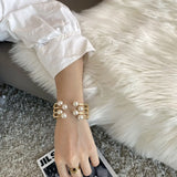 Geometric Pearl Cuff Bracelet Stainless Steel Open Bangle