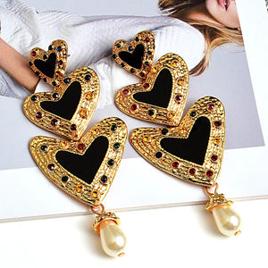 Heart Beaded Drop Earrings Statement Jewelry