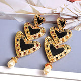 Heart Beaded Drop Earrings Statement Jewelry