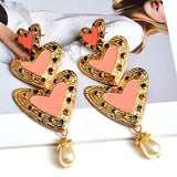 Heart Beaded Drop Earrings Statement Jewelry