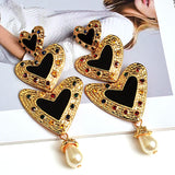Heart Beaded Drop Earrings Statement Jewelry