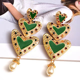 Heart Beaded Drop Earrings Statement Jewelry