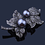 Vintage Rhinestone Feather Brooch Pin, Gun Plated Scarf Dress Accessor