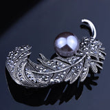 Vintage Gun Plated Feather Brooch for Women